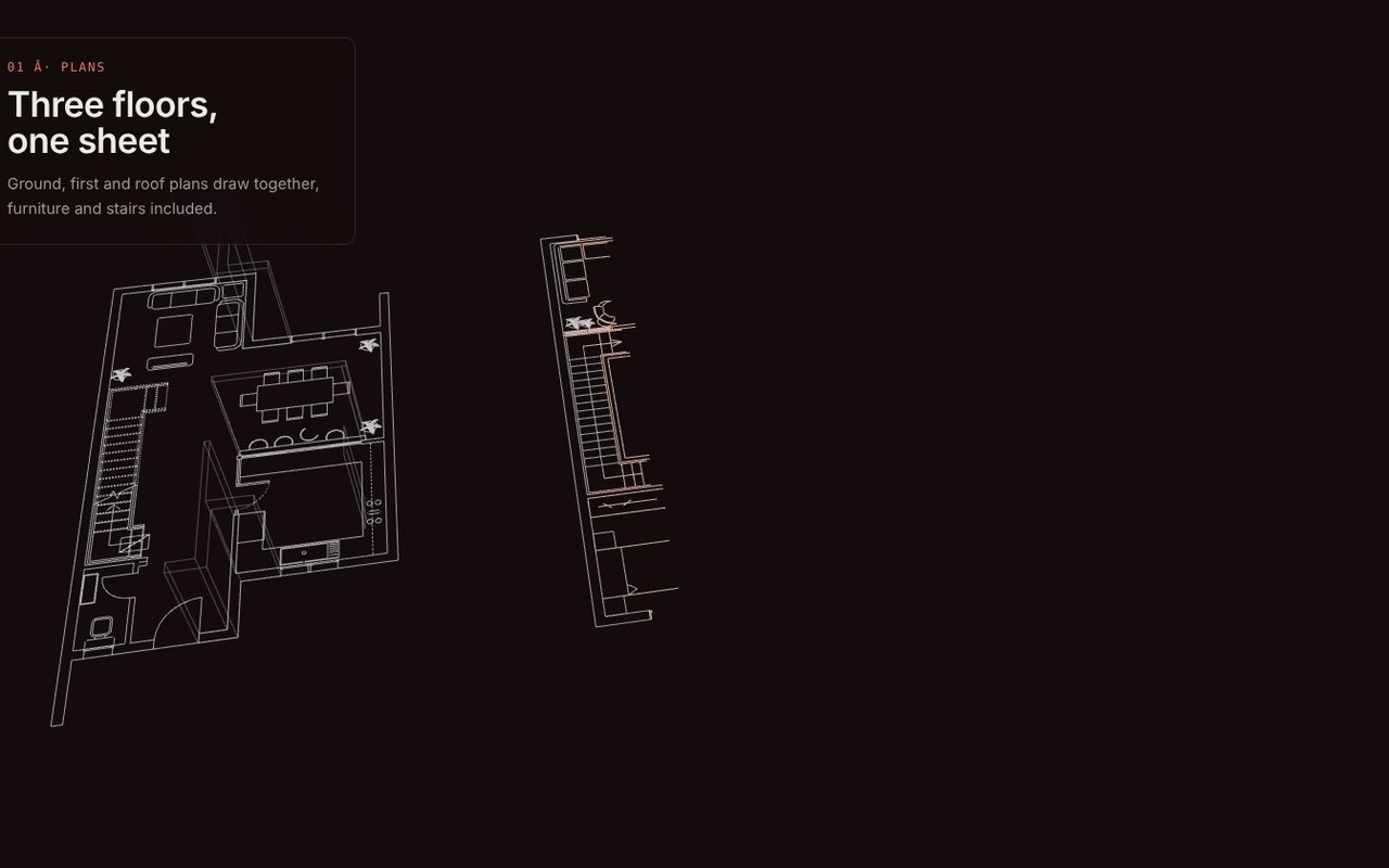 Three floor plans drawing as lines