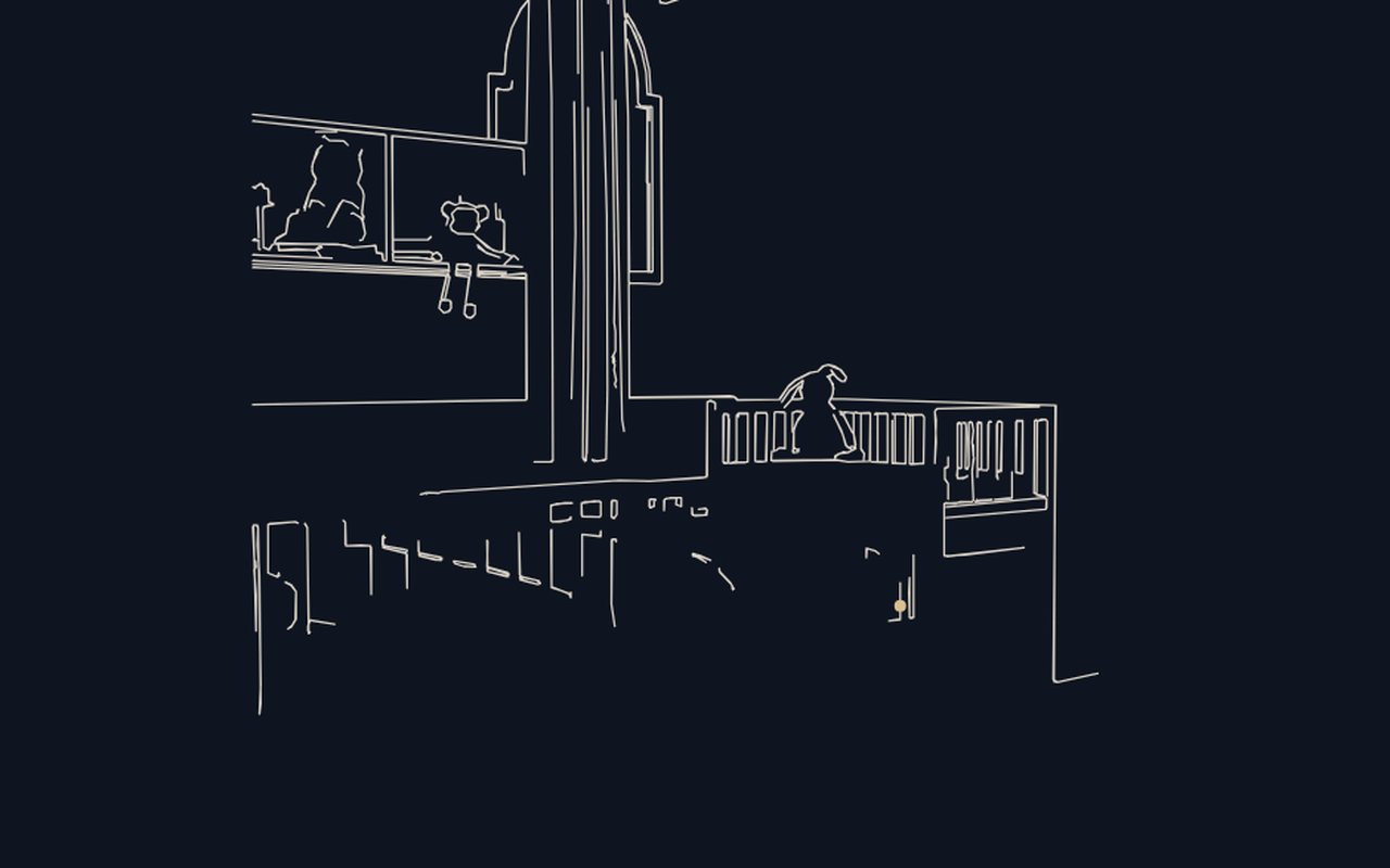 Child's room traced as a line sketch