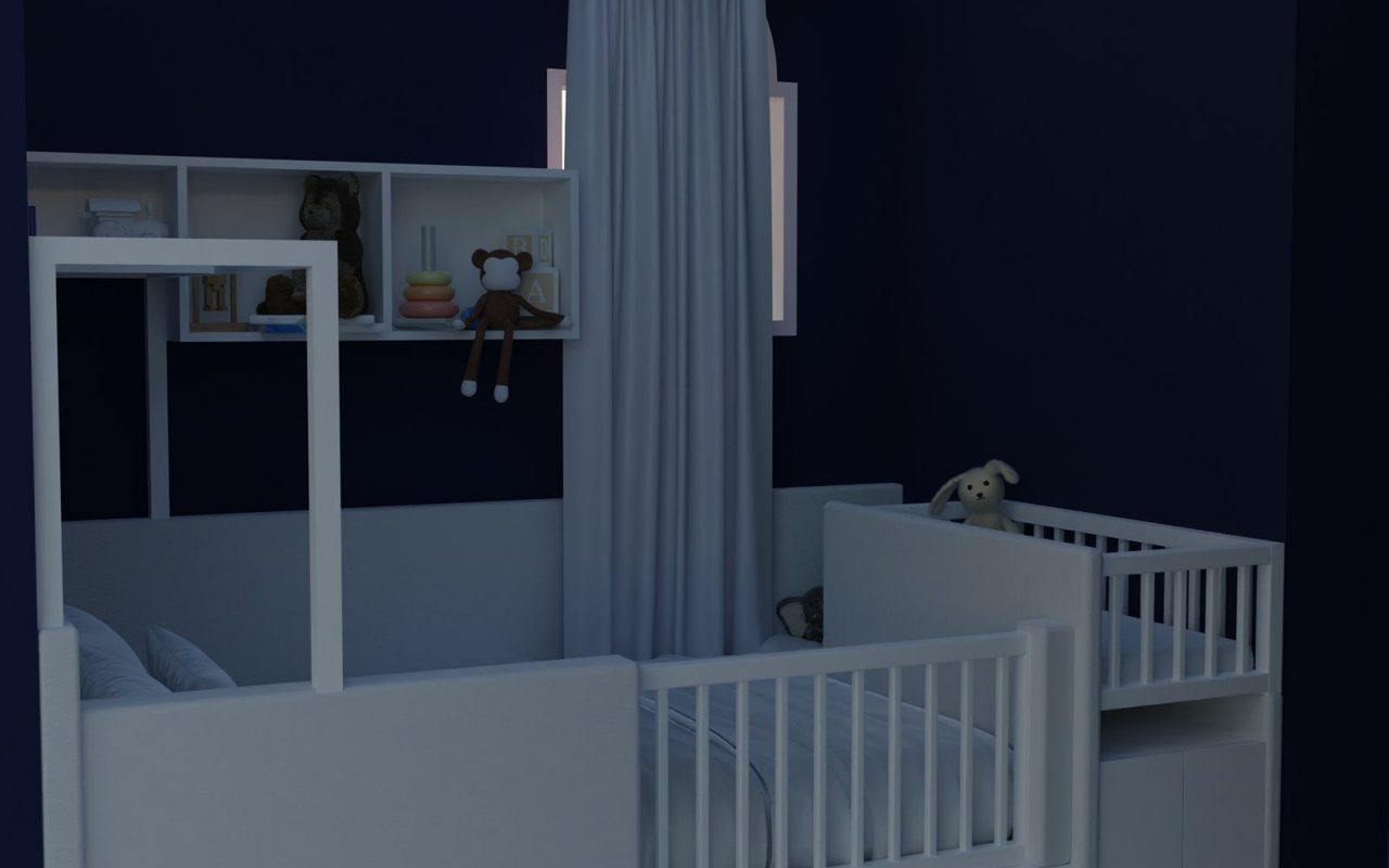 Render of the cot in lamp light