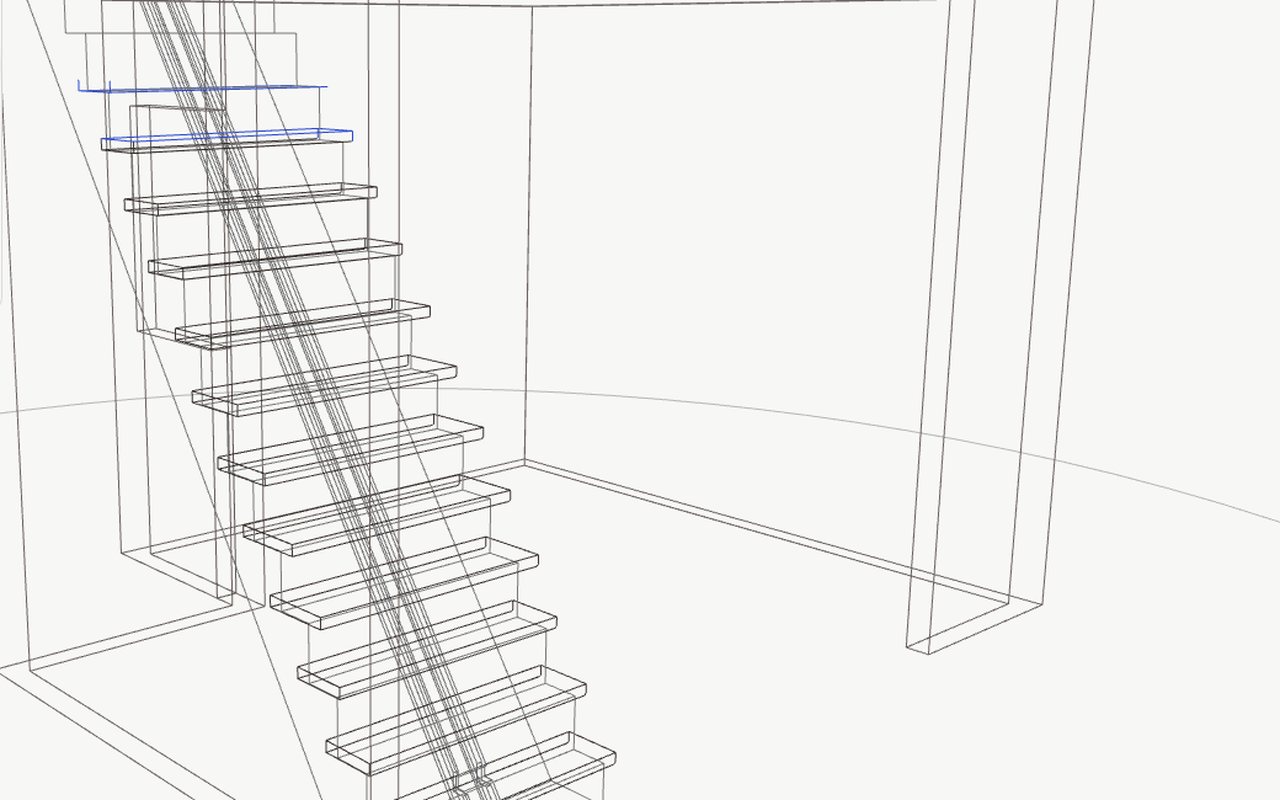 Kitchen and stair as 3D line model