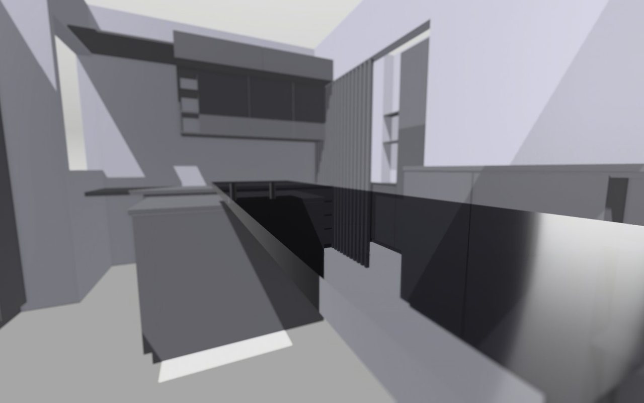 3D study of the lilac and graphite kitchen