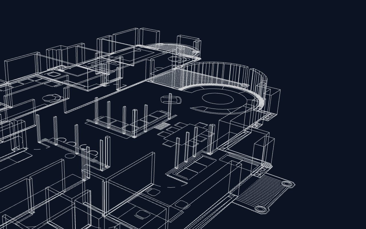 Villa walls rising as line drawing