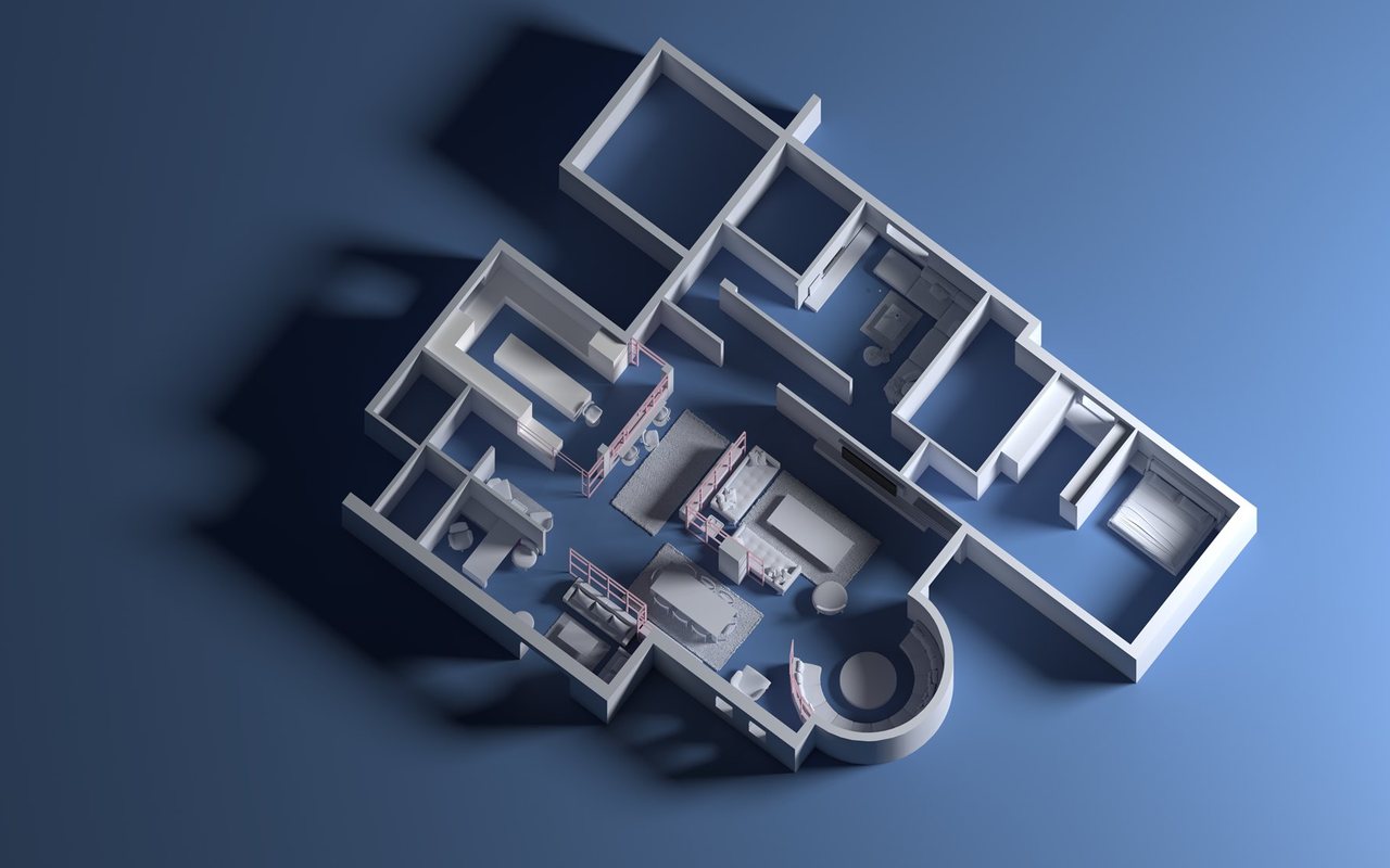 Villa furnished render from above