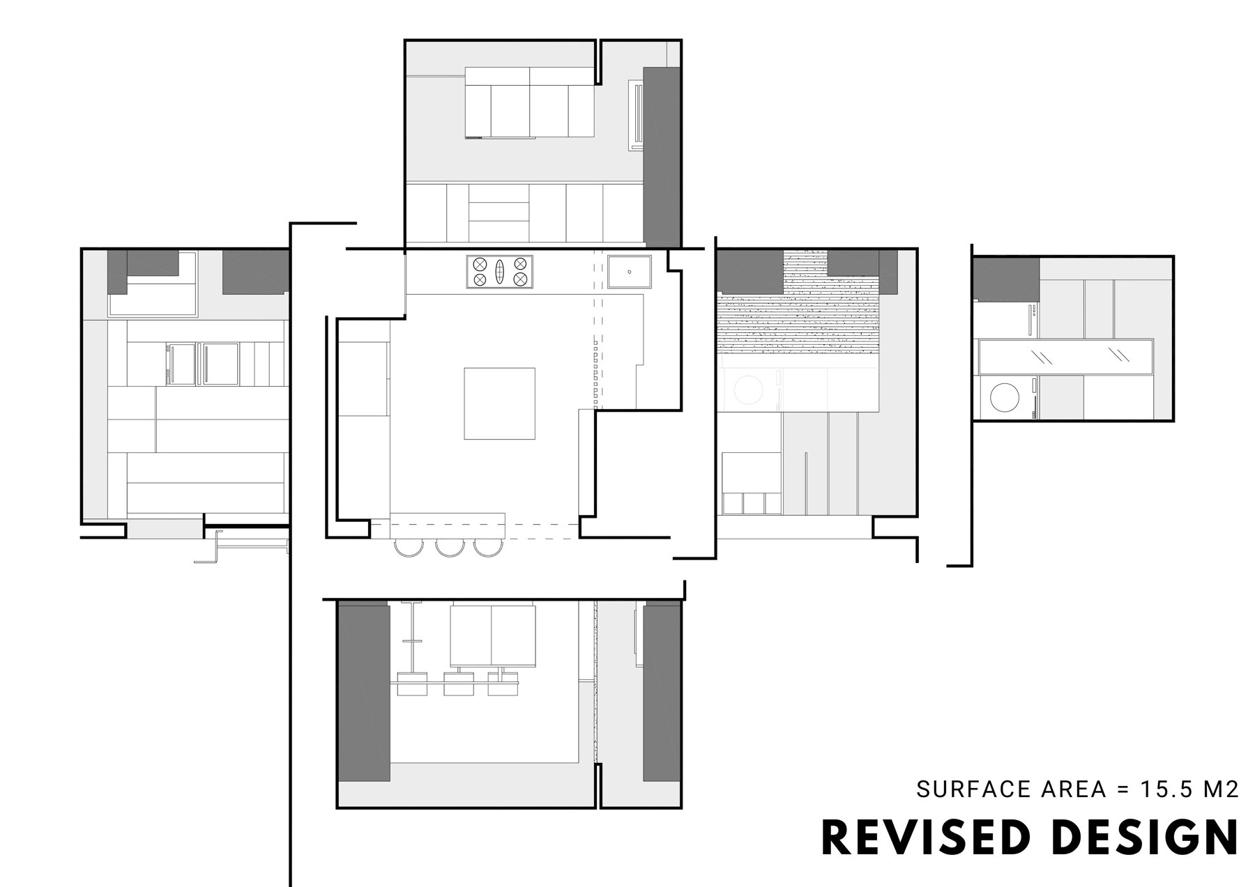 Revised design plan and elevations, 15.5 square metres