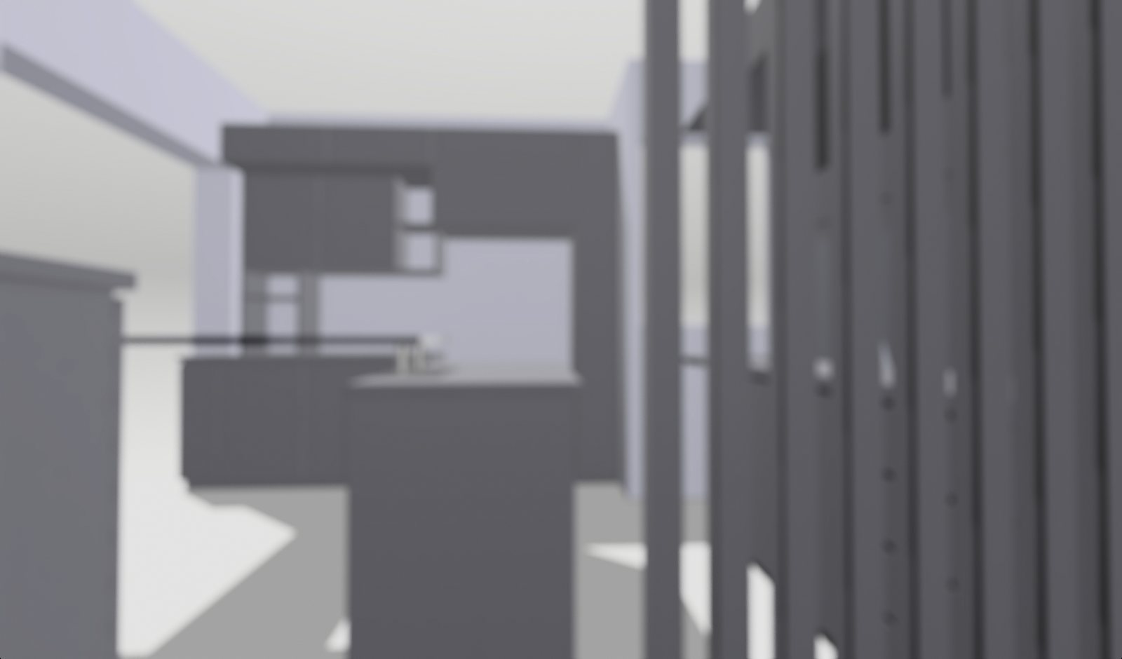 3D study with slatted panel in the foreground