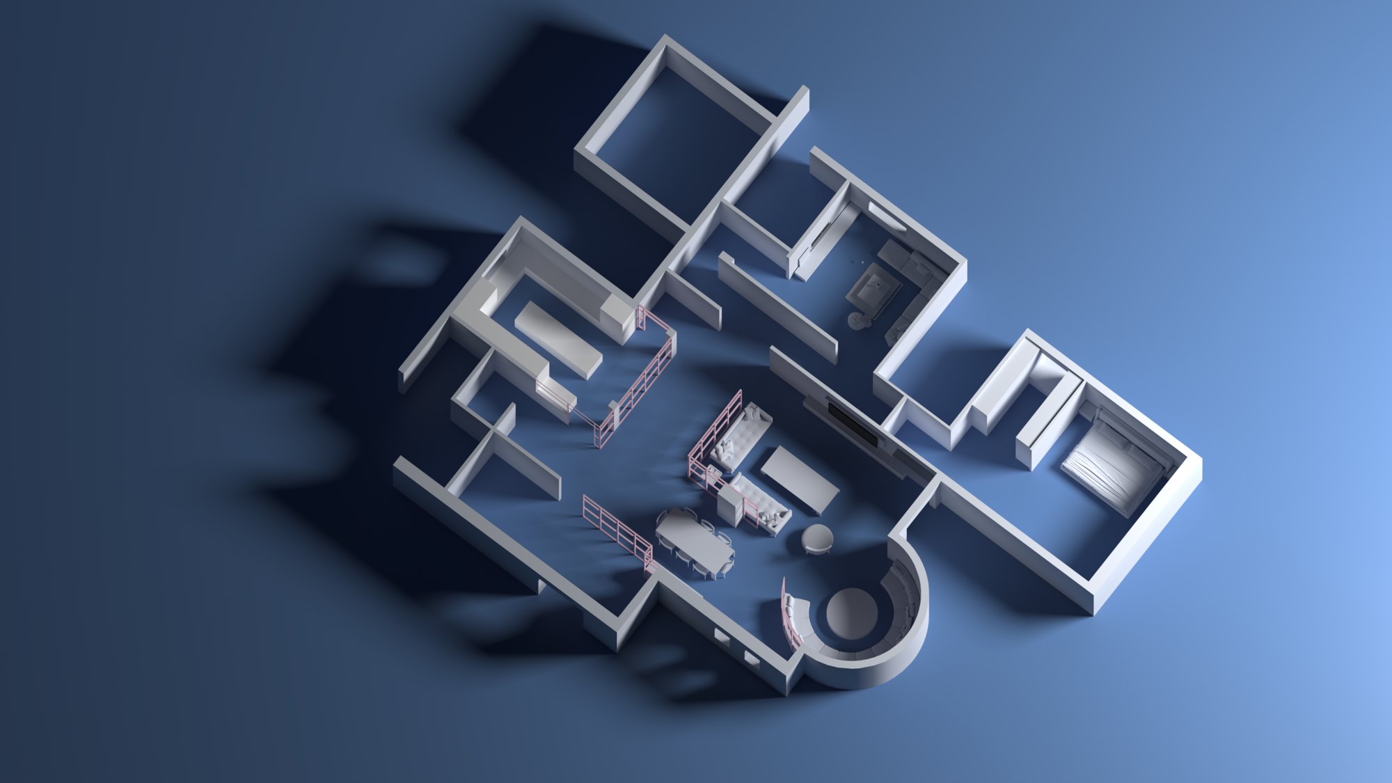 Furnished: Sofas, dining and curved seating