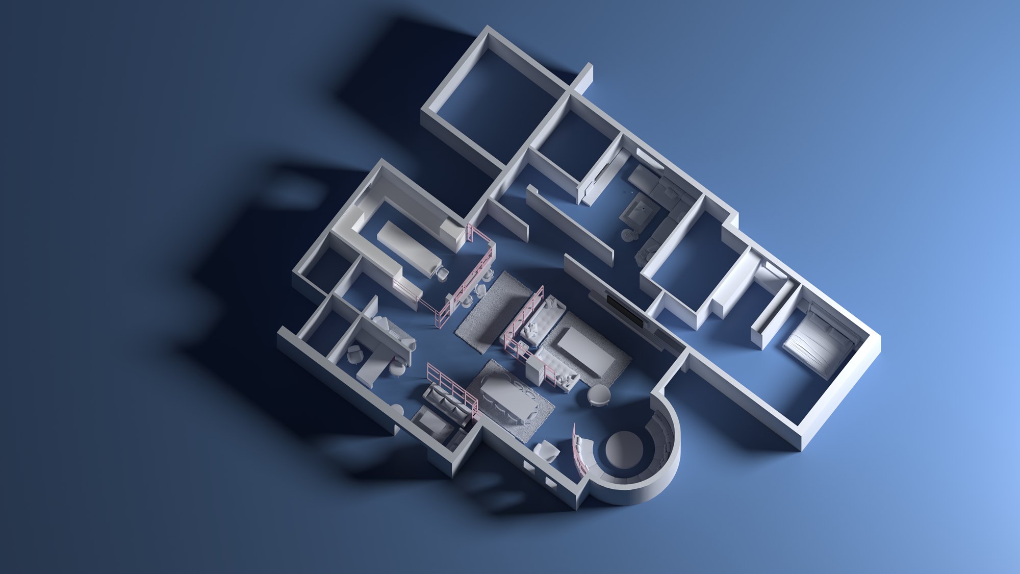 The furnished villa: The whole floor from above