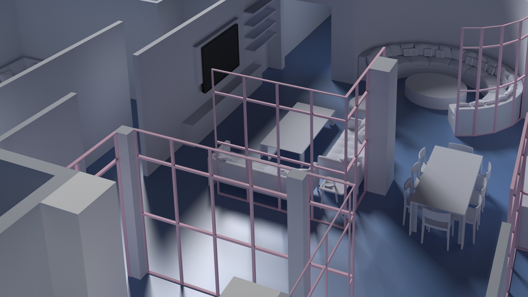 Over the screens: Towards dining and the curved lounge