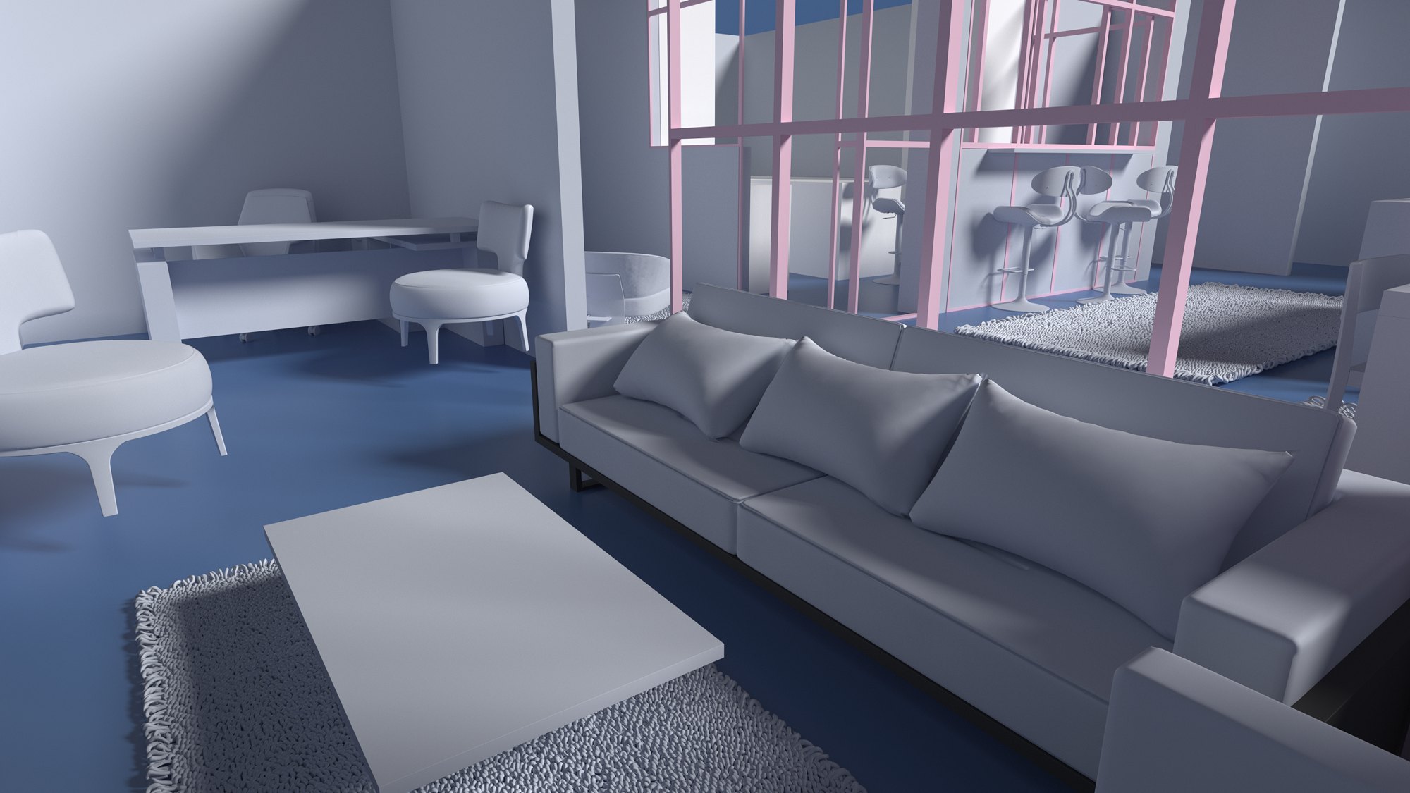 A quiet corner: Low sofa and reading chairs