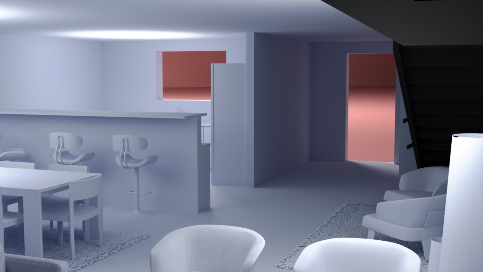 Ground floor: Living area and dining beyond