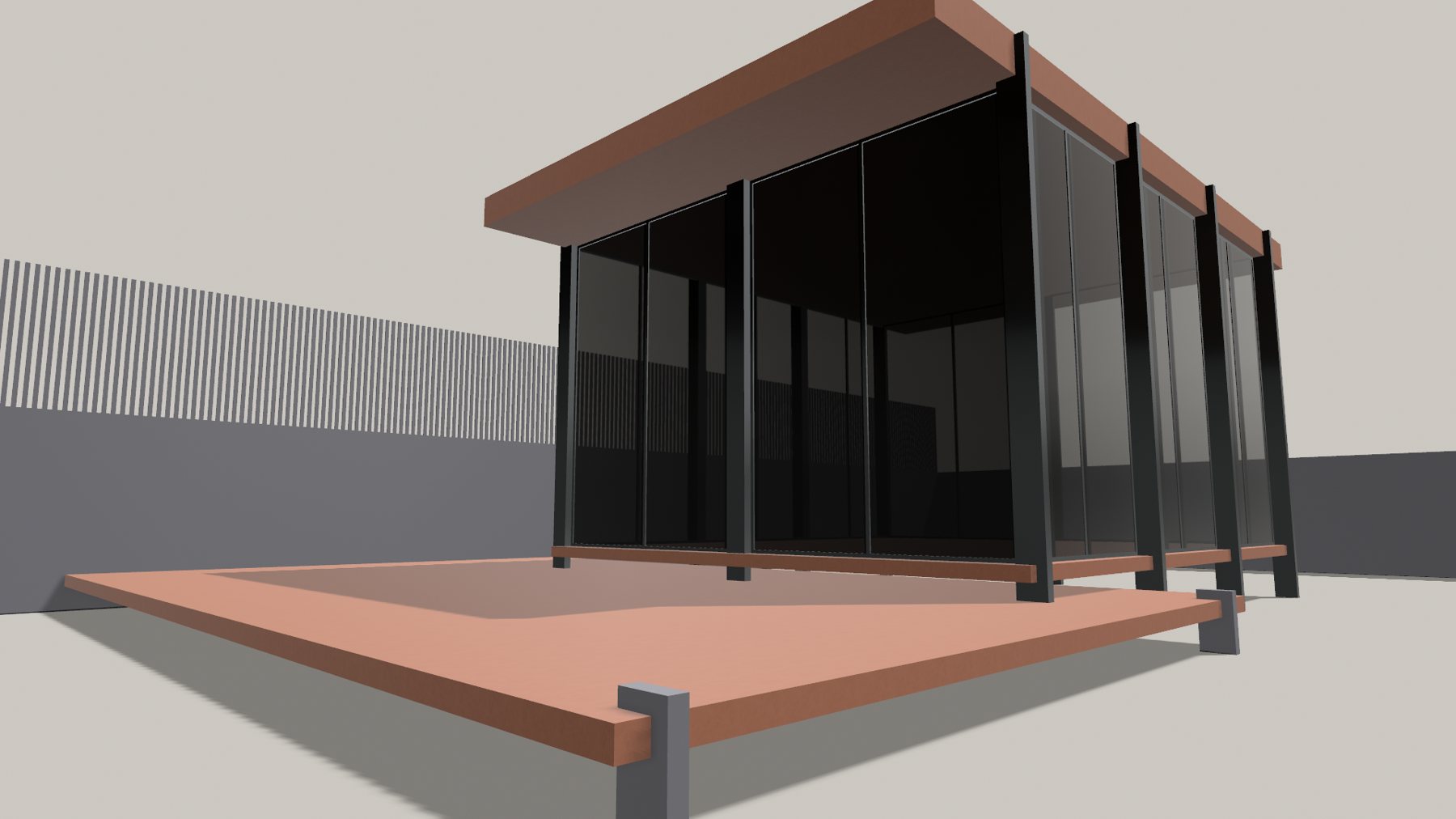 Under the roof plane: The deck reaches past the glass line