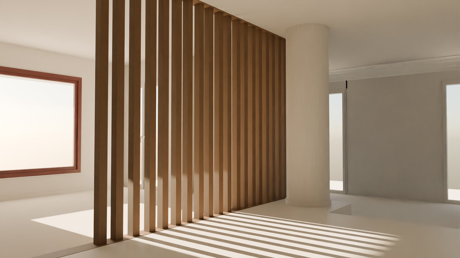 Slat screen: Sunlight striped across the floor