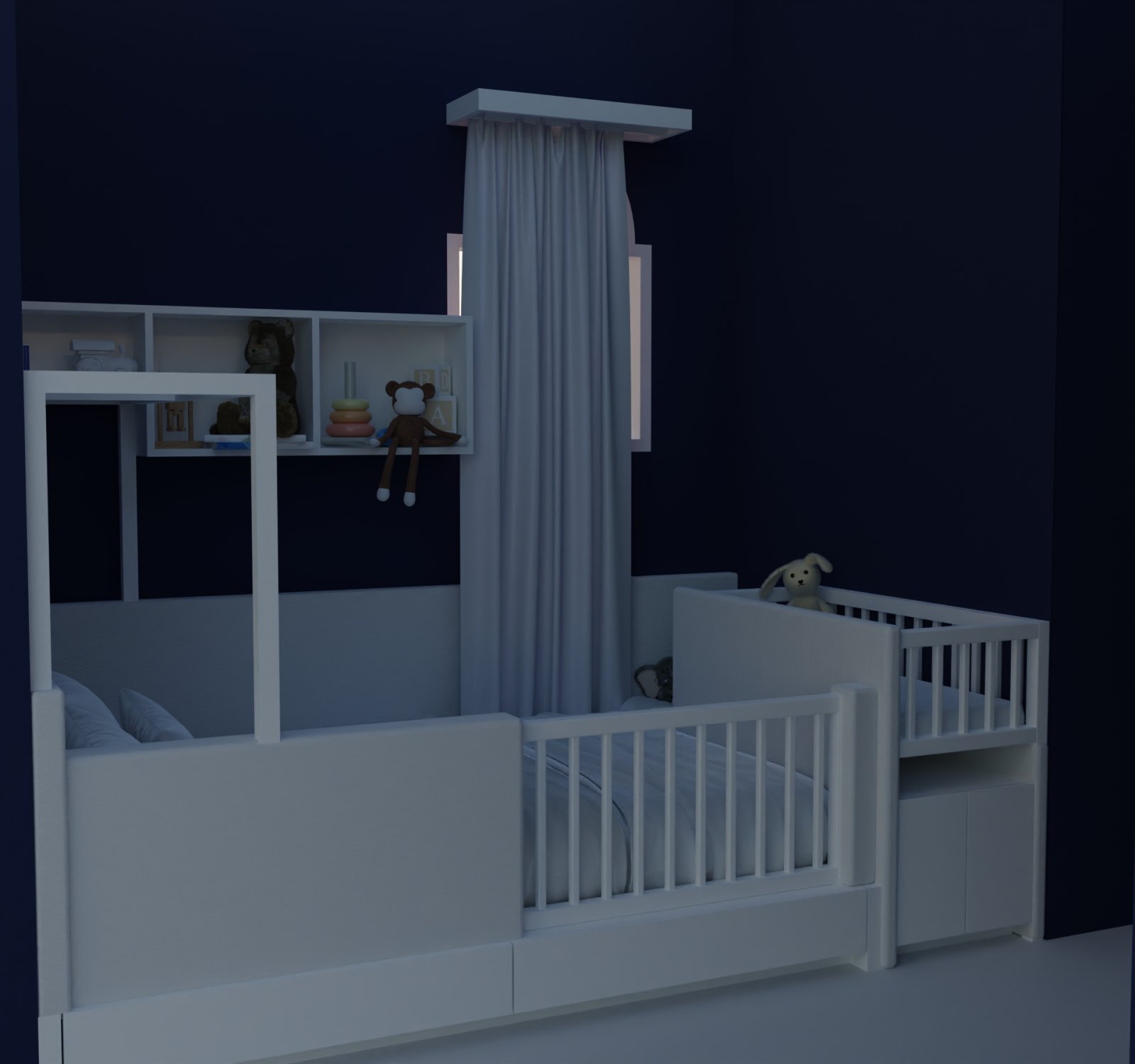 Final: Soft lamp light over the cot